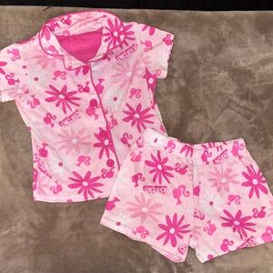 Barbie Pink Floral Girls' Short Sleeve Pajama Set